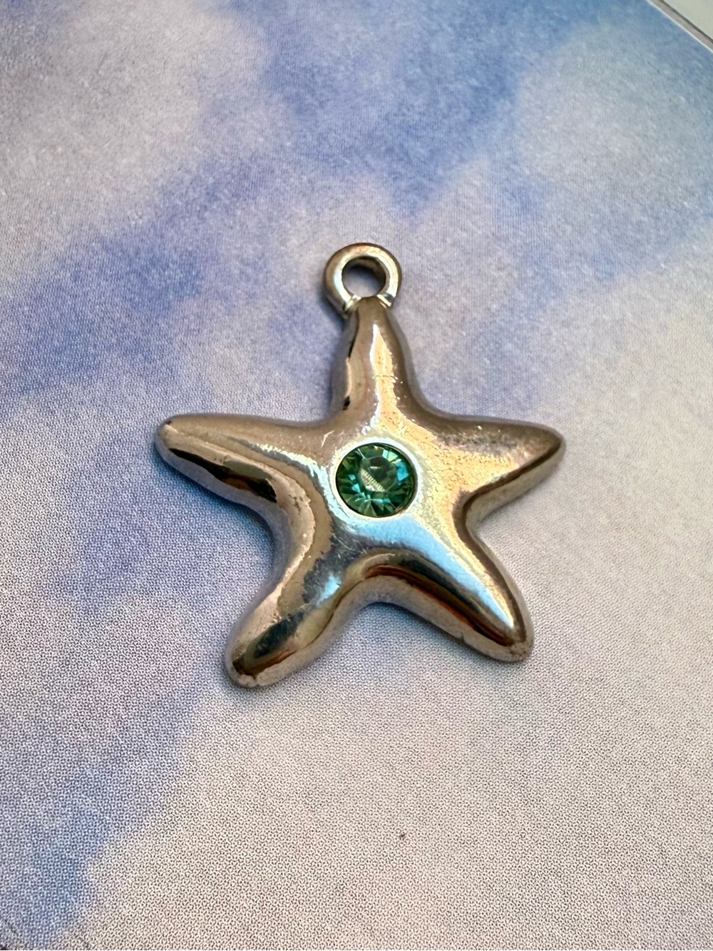 Silver Starfish Pendant with Teal Crystal